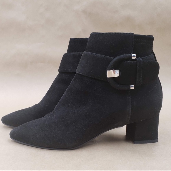 Aquatalia Shoes - AQUATALIA Phiona Suede Block-Heel buckle detail Booties size 7